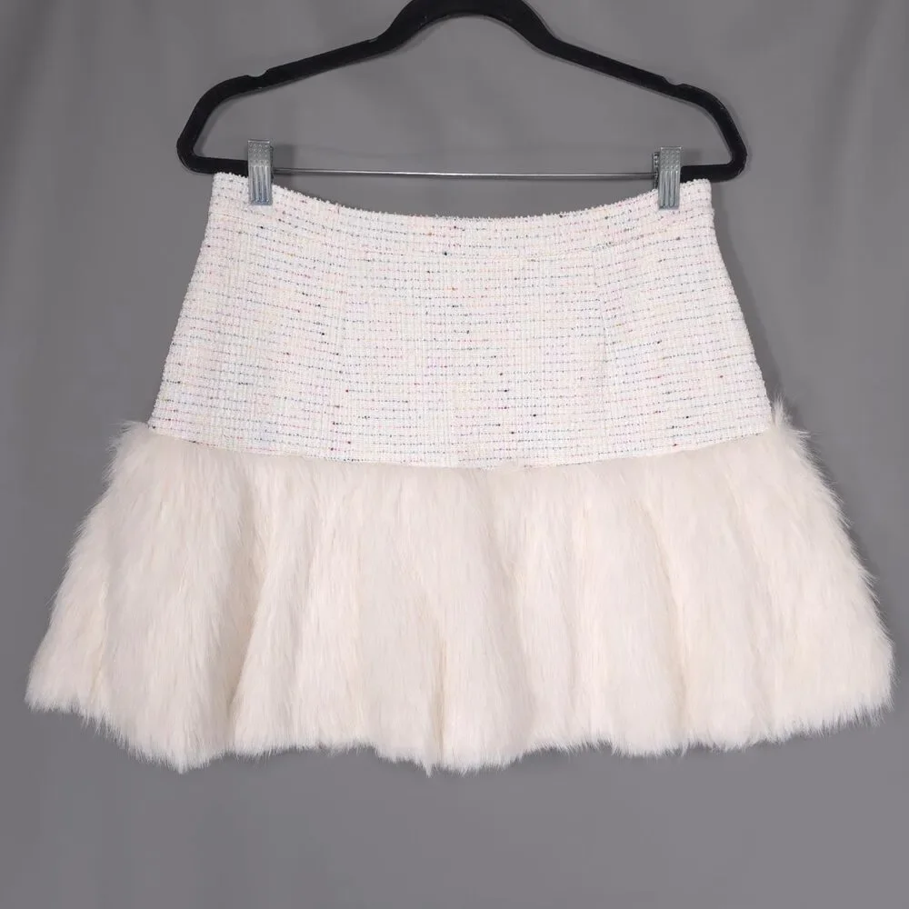 ANTHROPOLOGIE‎ MAEVE New Women’s Twofer Faux Fur Mini Skort 12 Ivory Drop Waist